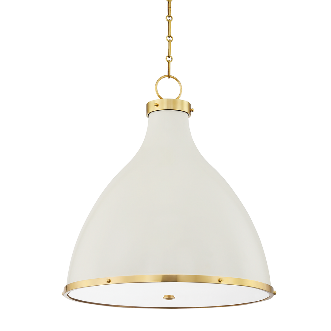 Painted No. 3 3 Light Pendant - Aged Brass/Off White