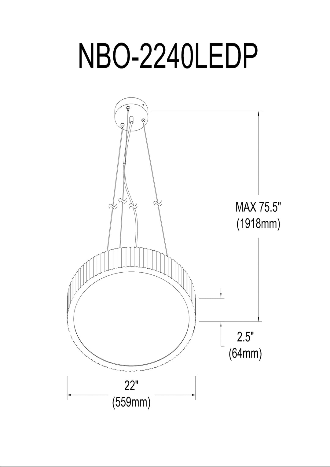 Dainolite 42W LED Pendant, Matte Black with White Acrylic Diffuser