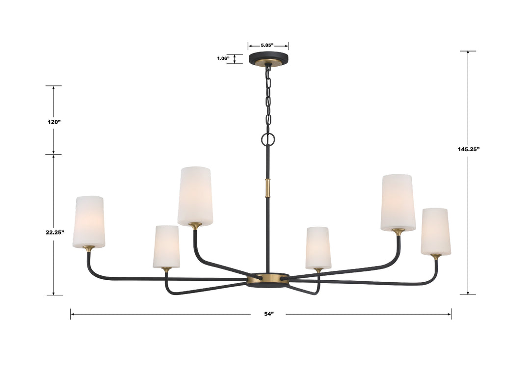 Crystorama Niles 6 Light Black Forged + Modern Gold Chandelier