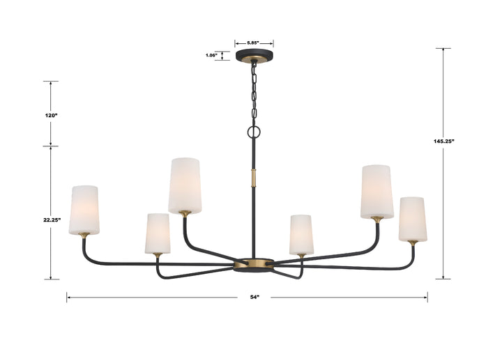 Crystorama Niles 6 Light Black Forged + Modern Gold Chandelier