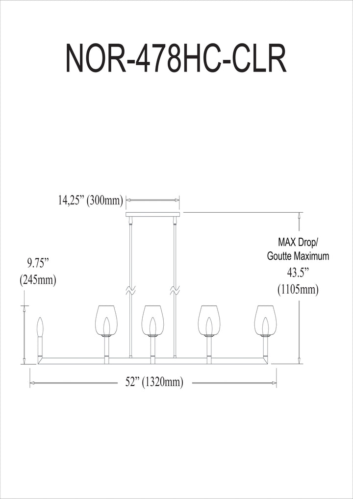 Dainolite 8 Light Incandescent Matte Black Horizontal Chandelier