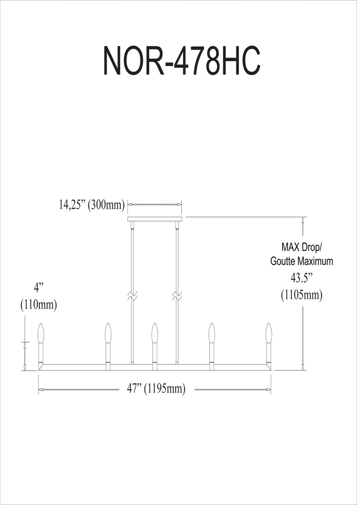 Dainolite 8 Light Incandescent Matte Black Horizontal Chandelier