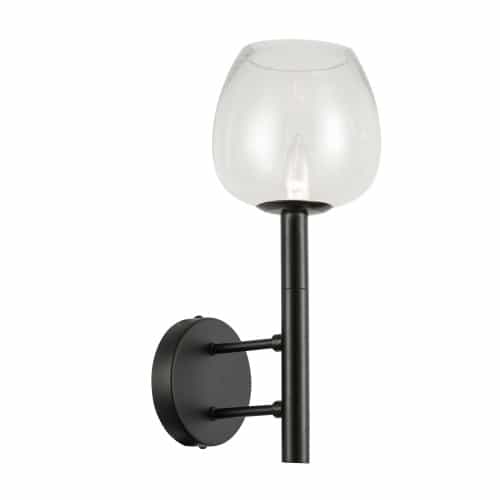 Dainolite 1 Light Incandescent Wall Sconce, Matte Black w/ Clear Glass