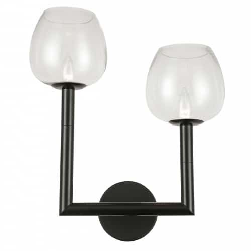 Dainolite 2 Light Incandescent Wall Sconce, Matte Black w/ Clear Glass