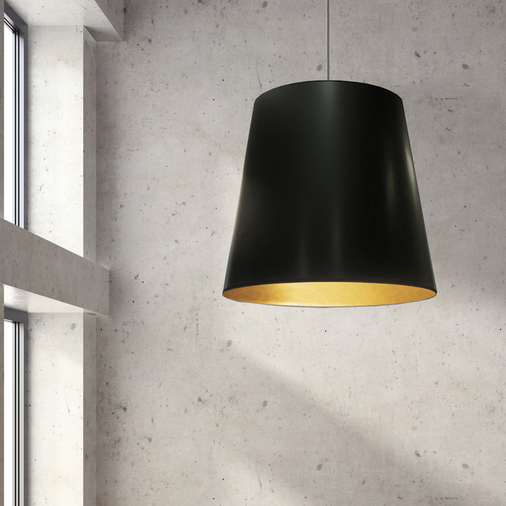 Dainolite 1 Light Tapered Drum Pendant with Black on Gold Shade