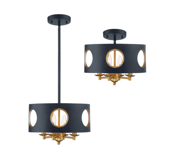 Crystorama Odelle 4 Light Black + Antique Gold Semi Flush Mount