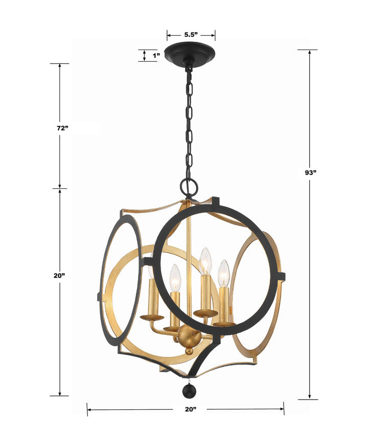 Crystorama Odelle 4 Light Black + Antique Gold Chandelier