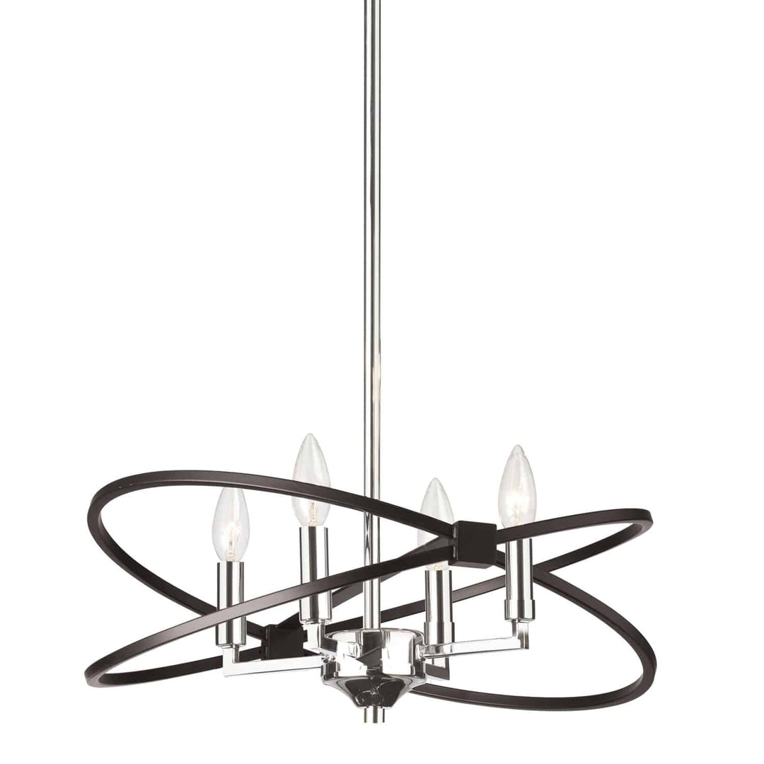 Dainolite 4 Light Incandescent Chandelier, Polished Chrome and Matte Black Finish