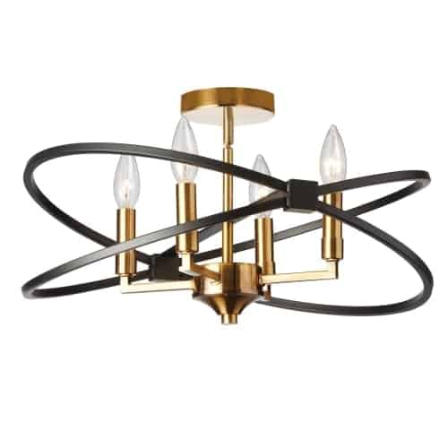 Dainolite 4 Light Incandescent Semi Flush, Polished Chrome and Matte Black Finish