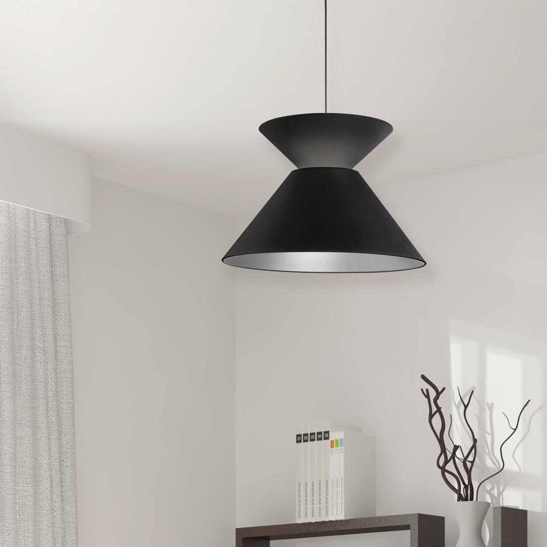 Dainolite 1 Light Patricia Pendant, Matte Black with Black/Silver Shade