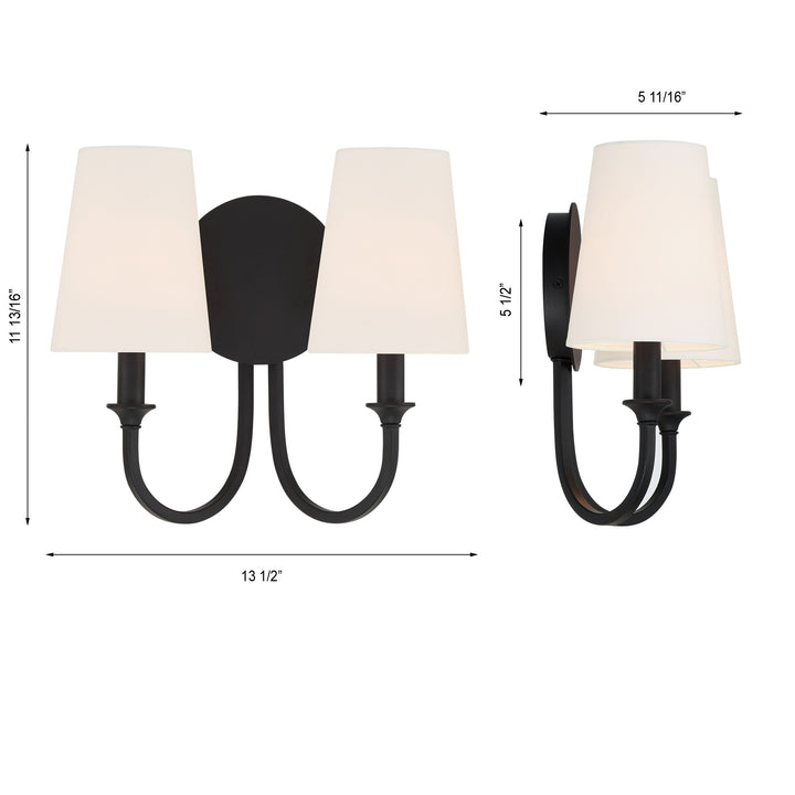 Crystorama Payton 2 Light Black Forged Sconce