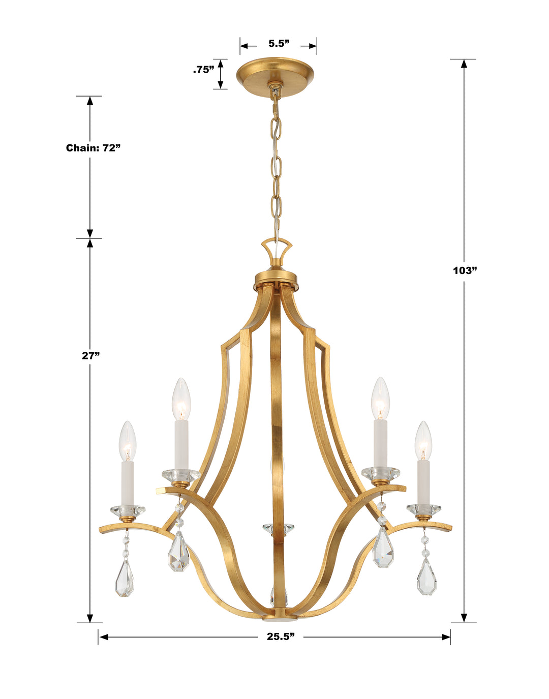 Crystorama Perry 5 Light Antique Gold Chandelier