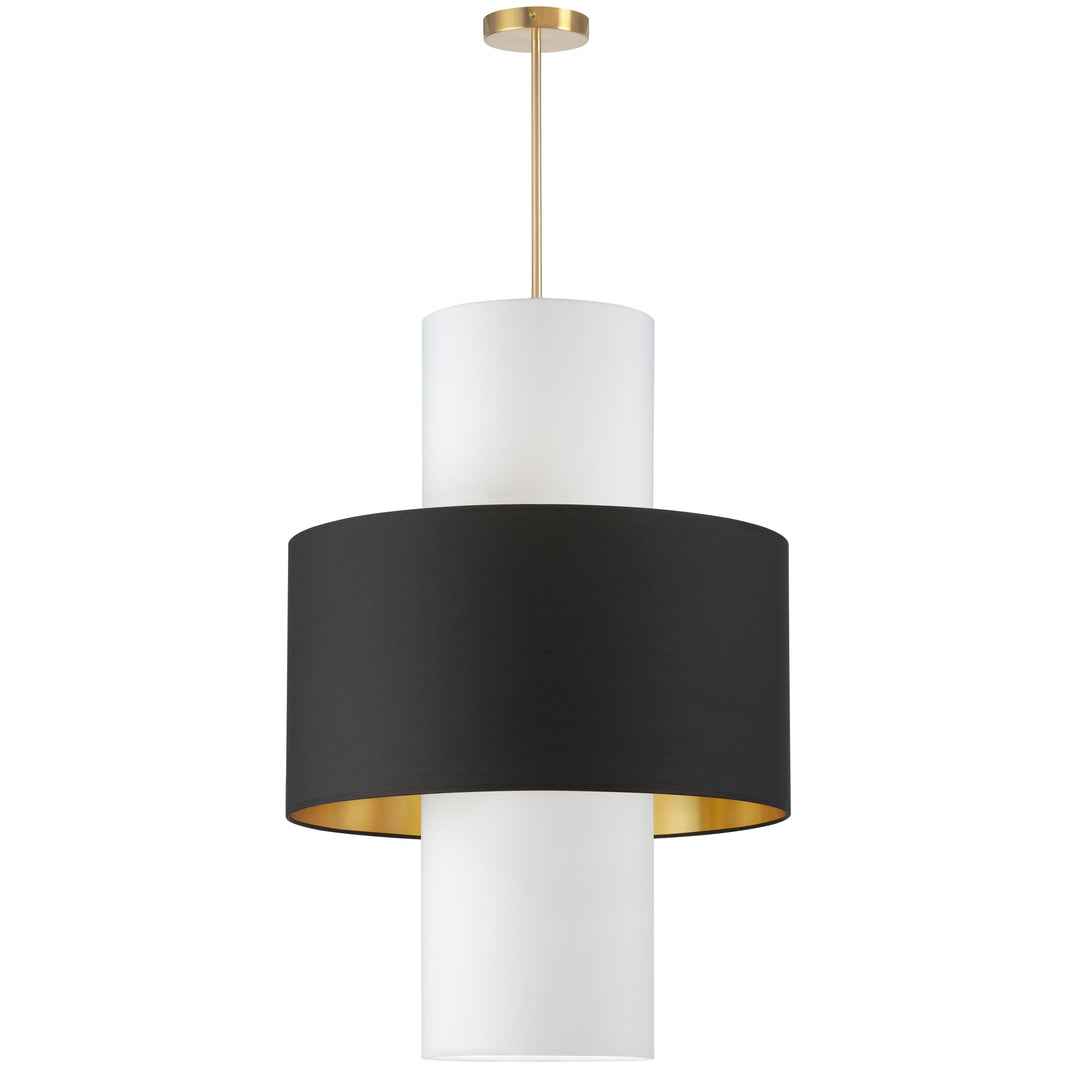 Dainolite 4 Light Incan Pendant, Aged Brass w/ Black/Gold & White Shades