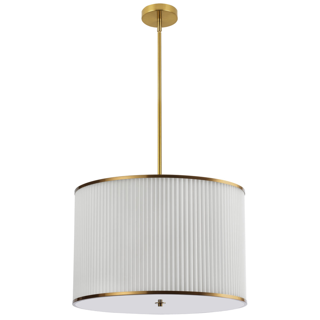 Dainolite 4 Light Incandescent Pendant Aged Brass with White Pleated Shade