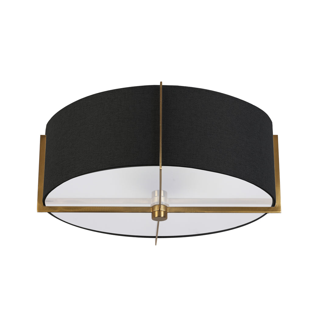 Dainolite 3 Light Incandescent Semi-Flush Mount, Aged Brass with Black Shade