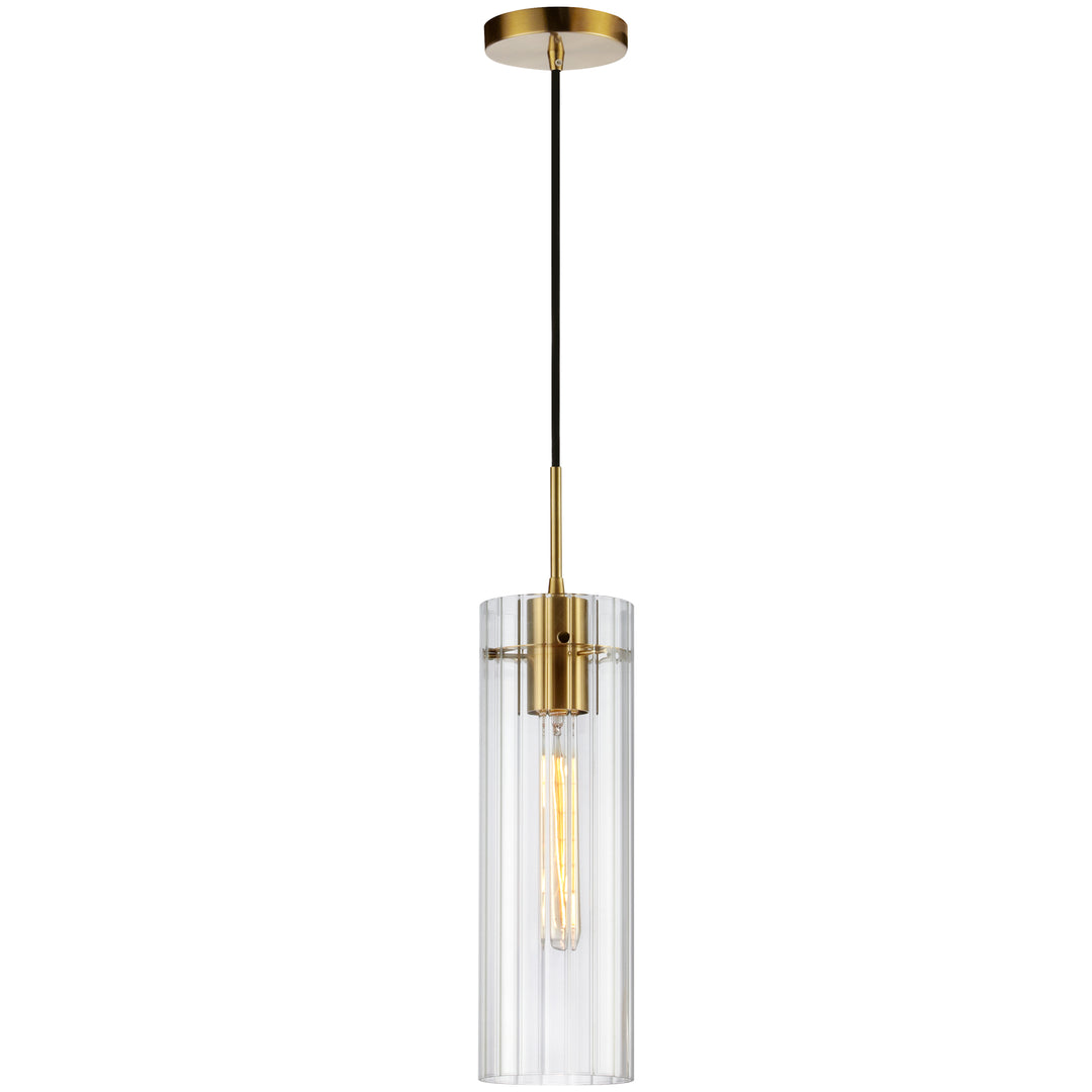 Dainolite 1 Light Incand Pendant, Aged Brass w/ Clear Fluted Glass