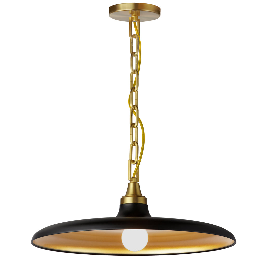 Dainolite 1 Light Incandescent Pendant Aged Brass with Matte Black & Gold Shade