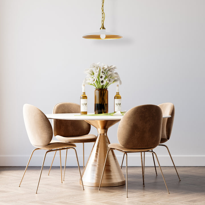 Dainolite 1 Light Incandescent Pendant Aged Brass with Matte Black & Gold Shade