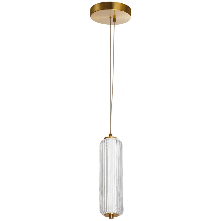 Dainolite 10W LED Pendant, Aged Brass with Clear Fluted Glass