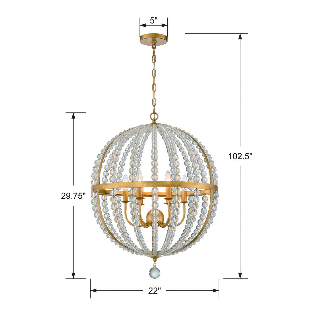 Crystorama Roxy 6 Light Antique Gold Chandelier