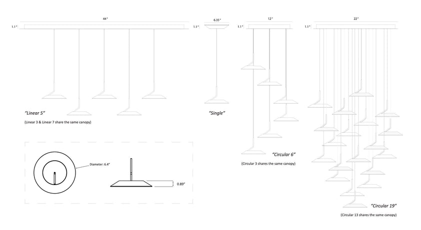 Royyo Pendant Linear, 5 Pendants