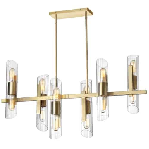 Dainolite 12 Light Horizontal Aged Brass Chandelier w/ Clear Fluted Glass