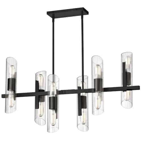 Dainolite 12 Light Horizontal Aged Brass Chandelier w/ Clear Fluted Glass