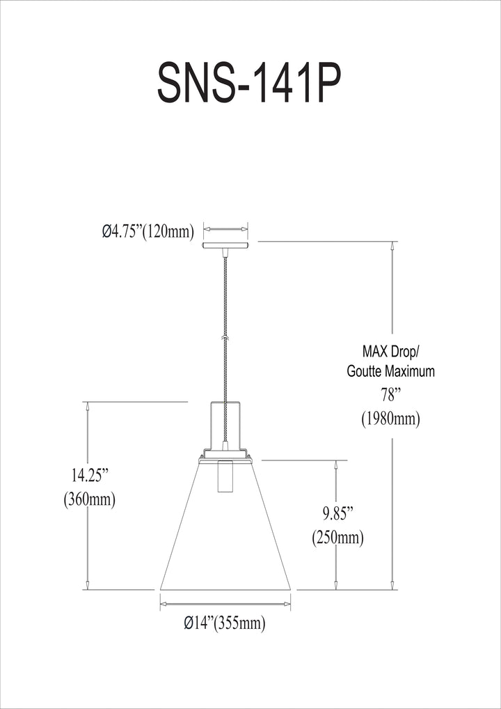 Dainolite 1 Light Incandescent Pendant, Matte Black