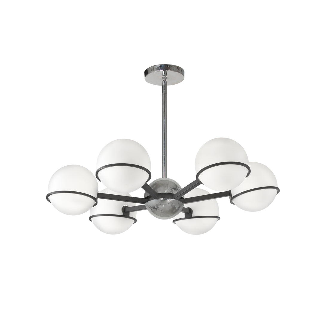 Dainolite 6 Light Halogen Chandelier, Matte Black with White Opal Glass