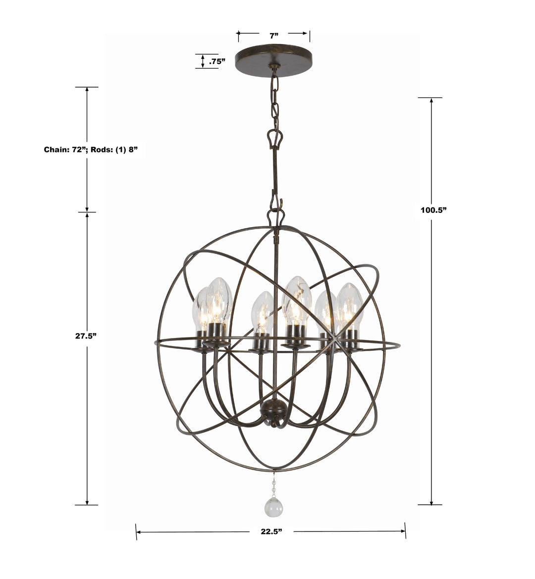 Crystorama Solaris 6 Light English Bronze Sphere Outdoor Pendant