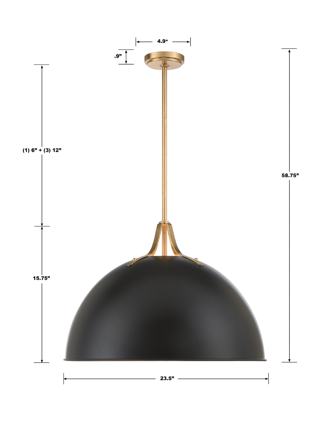 Crystorama Soto 3 Light Matte Black + Antique Gold Chandelier