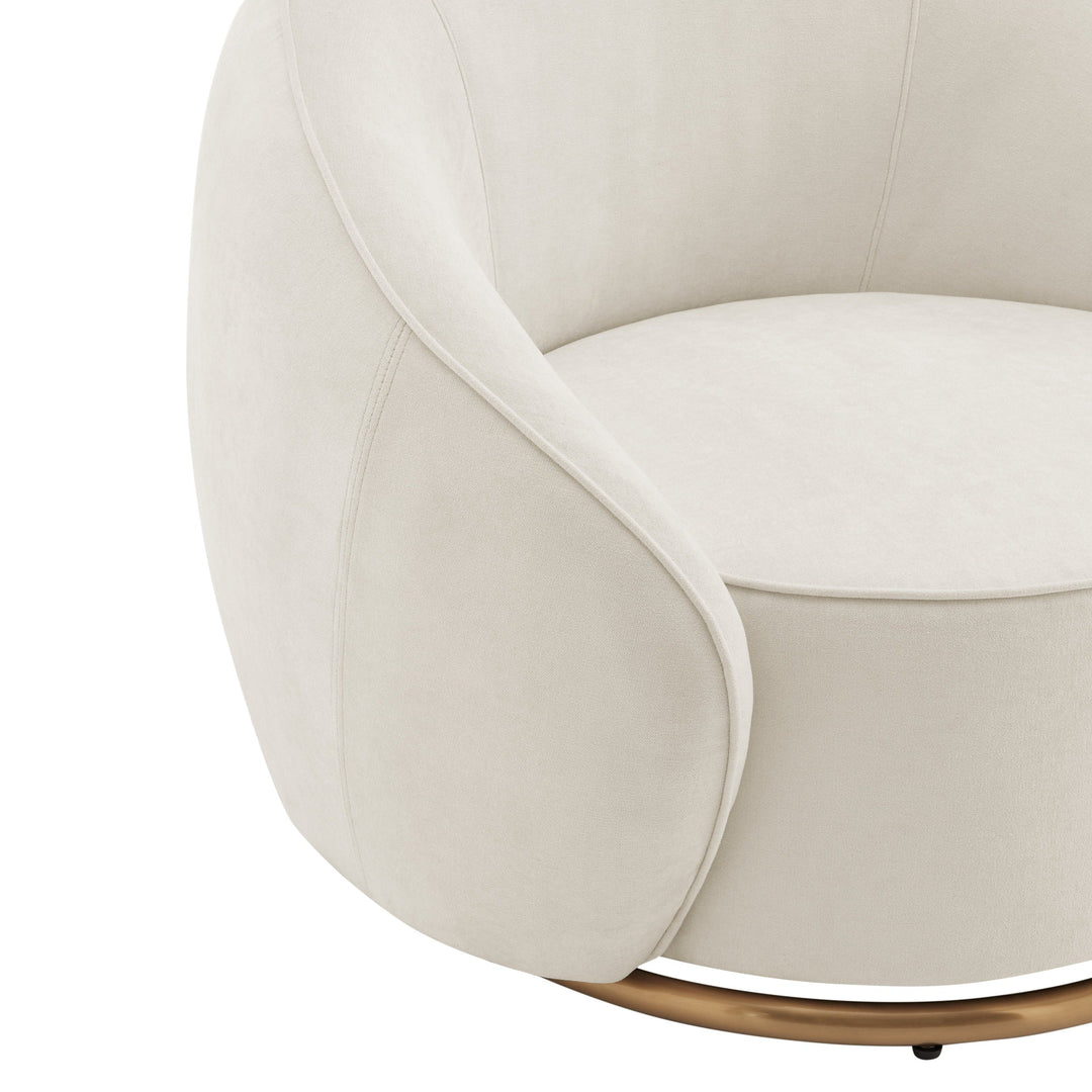 Finesse Decor Ivory Swing Luxury Swivel Accent Chair // Ivory and Brushed Gold