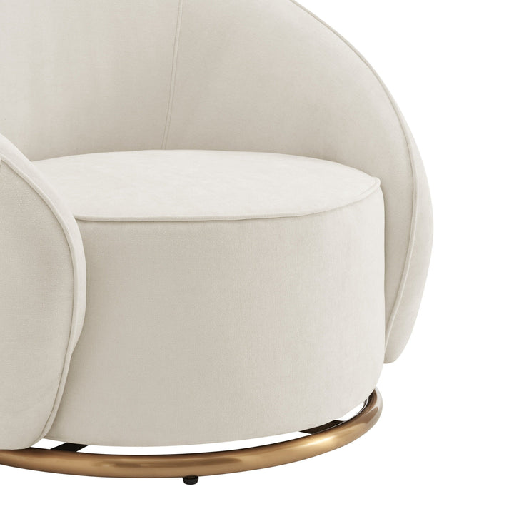 Finesse Decor Ivory Swing Luxury Swivel Accent Chair // Ivory and Brushed Gold