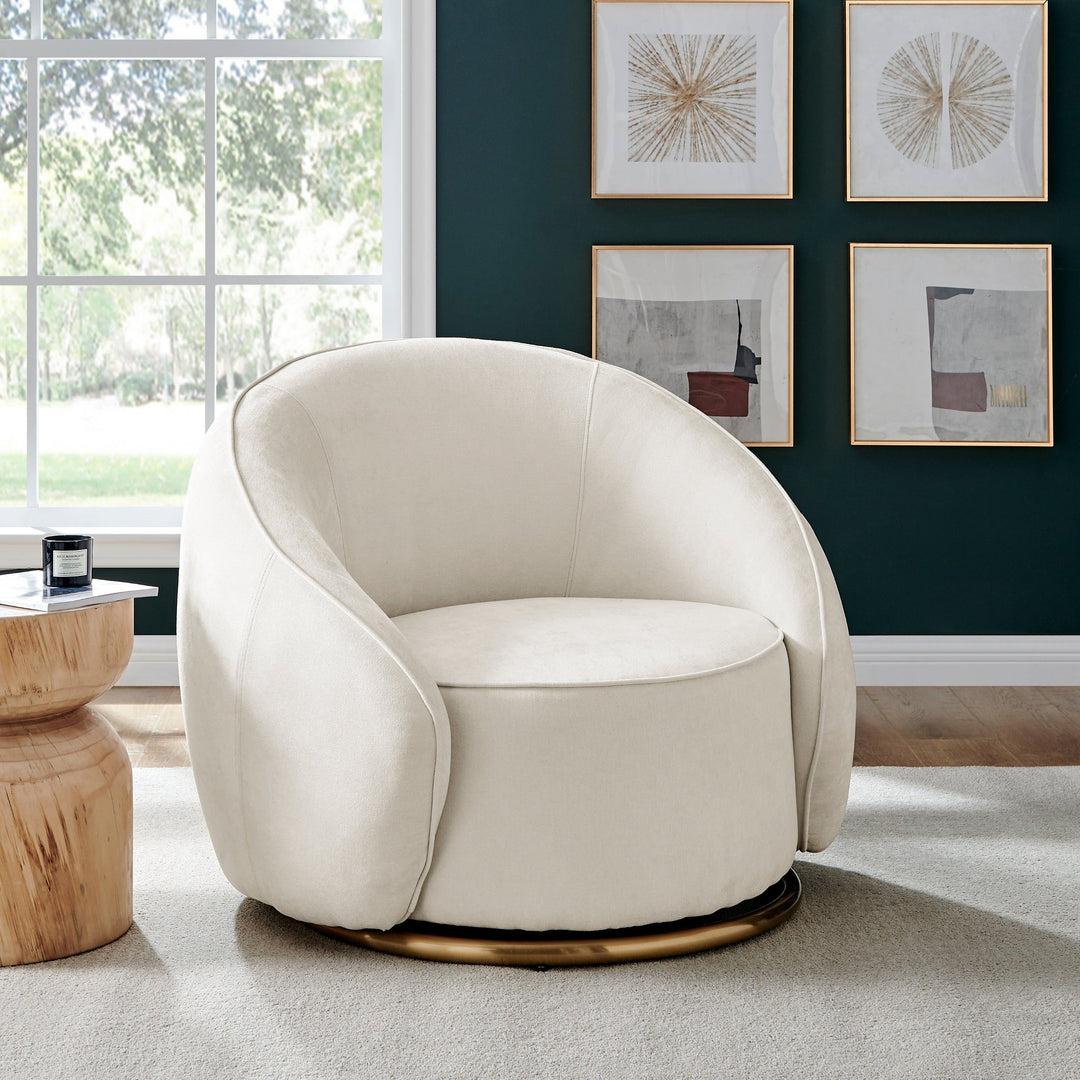 Finesse Decor Ivory Swing Luxury Swivel Accent Chair // Ivory and Brushed Gold