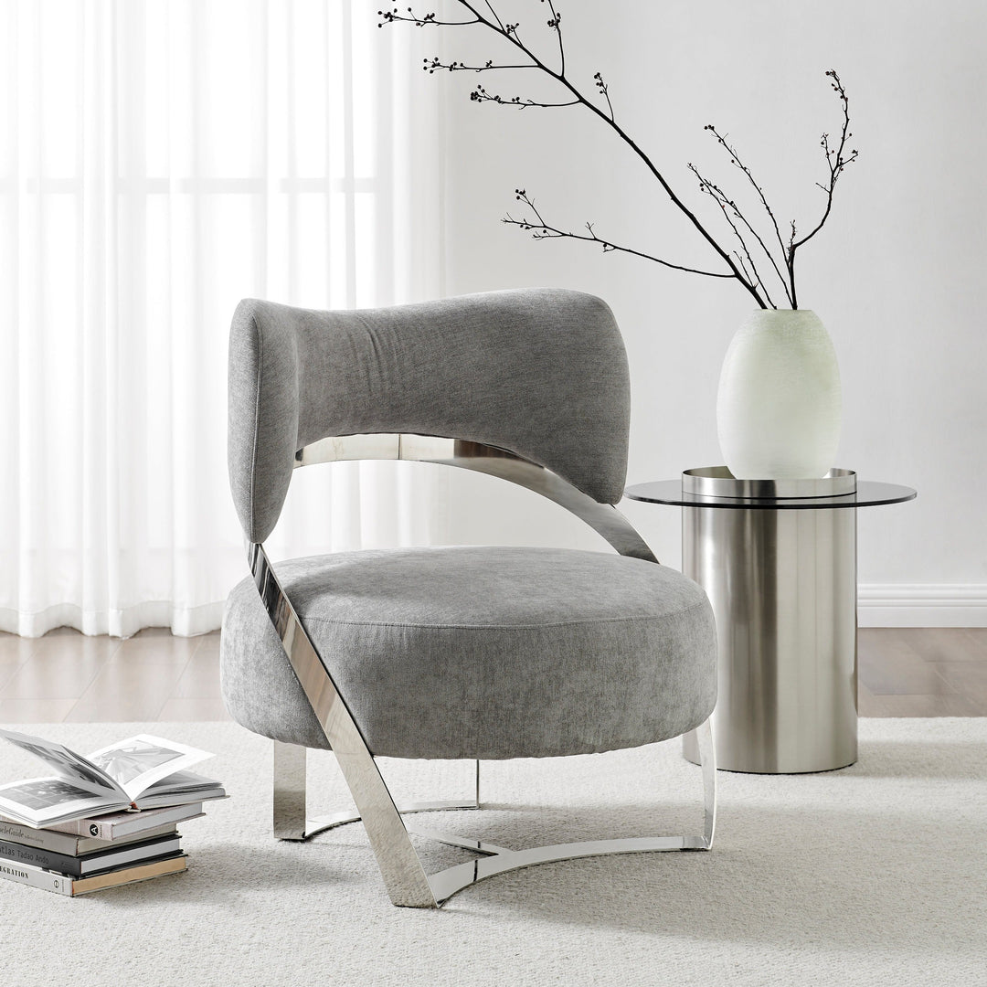 Finesse Decor Aura Modern Accent Chair // Gray and Chrome