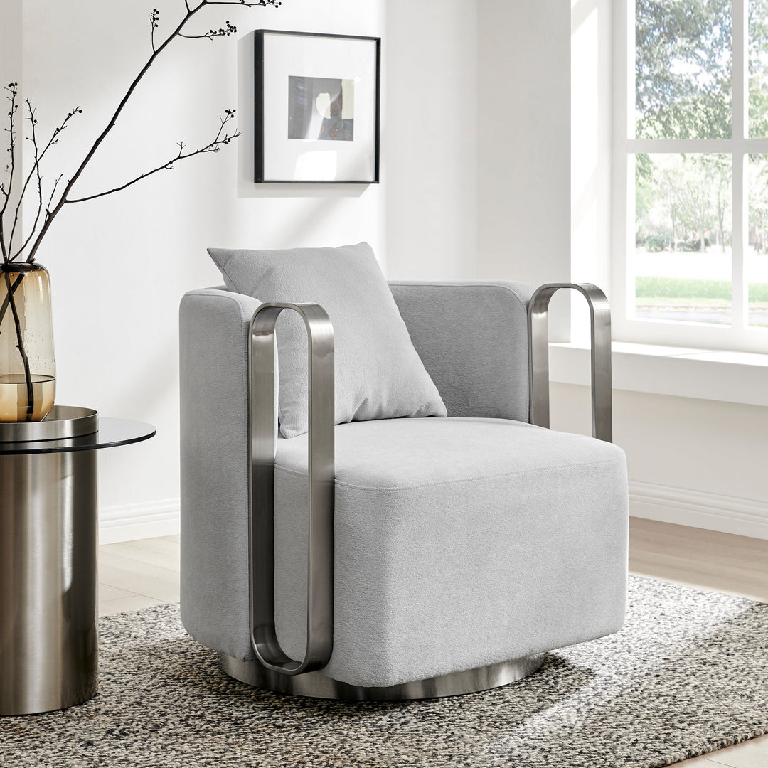 Finesse Decor The Marvel Contemporary Accent Chair // Gray and Brushed Nickel