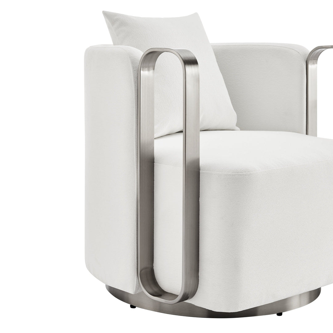 Finesse Decor The Marvel Contemporary Swivel Accent Chair // White and Brushed Nickel