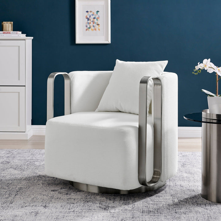 Finesse Decor The Marvel Contemporary Swivel Accent Chair // White and Brushed Nickel