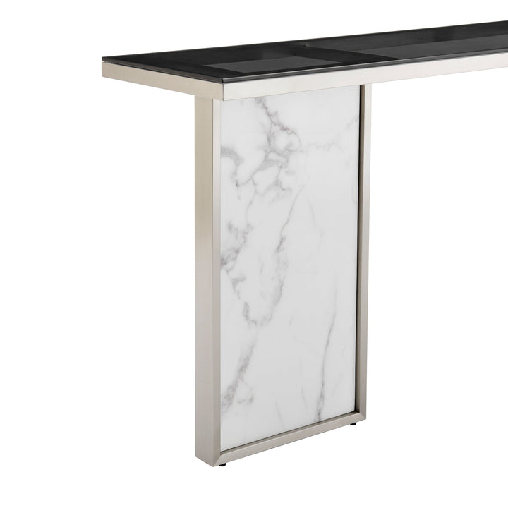 Finesse Decor Monolith Chic Marble Console Table - White / Black Top