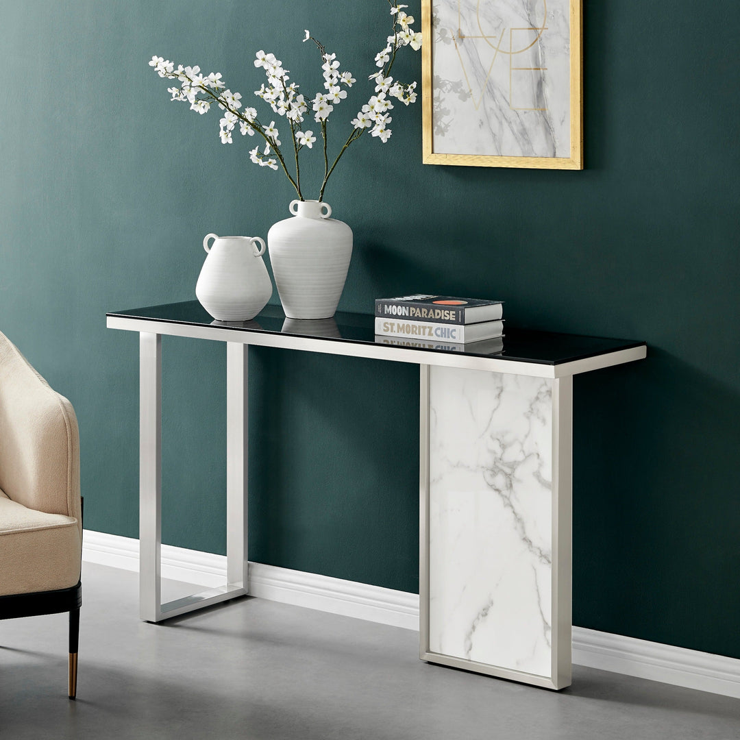 Monolith Chic Marble Console Table - White / Black Top