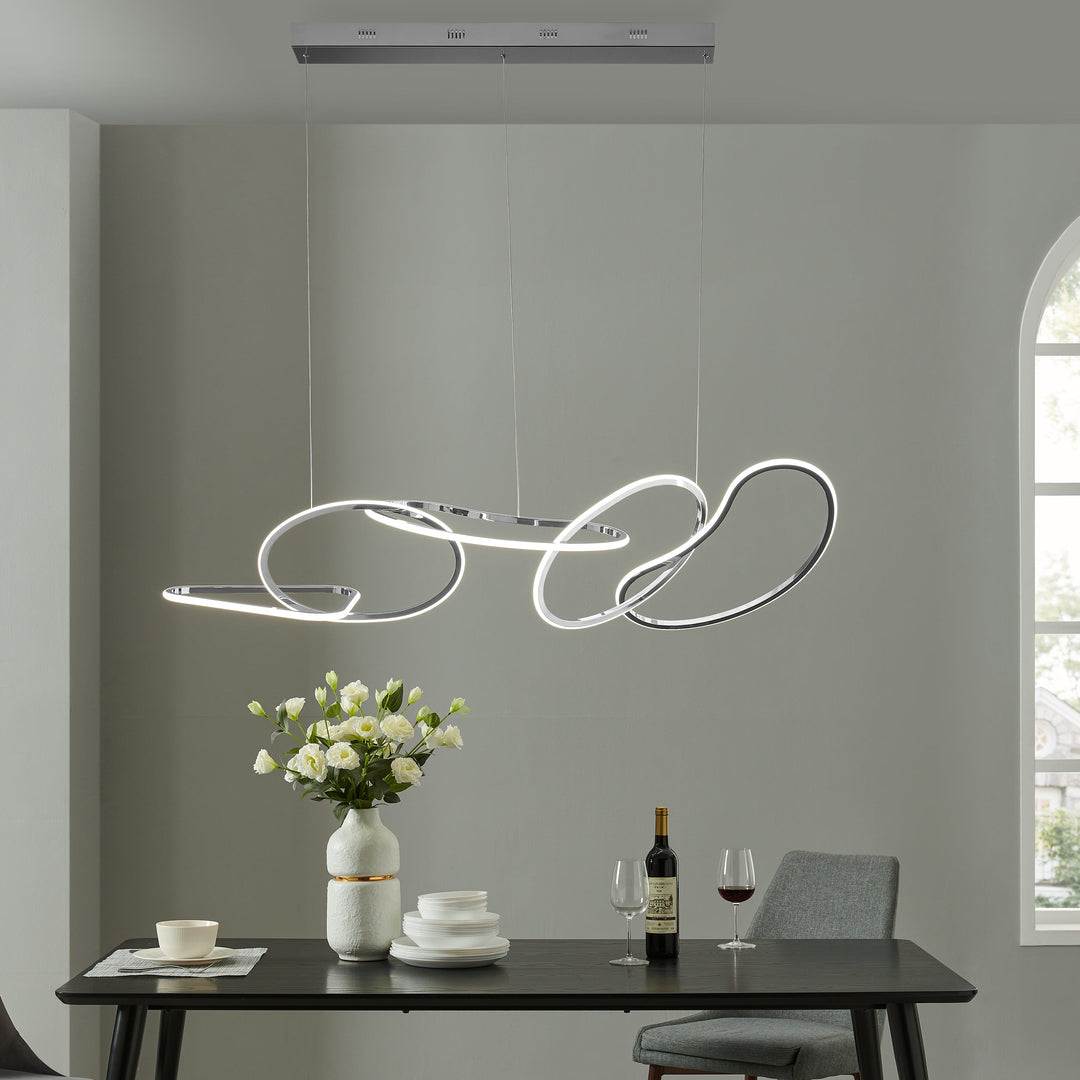 Seoul LED Hoops Rectangular Chandelier // Chrome