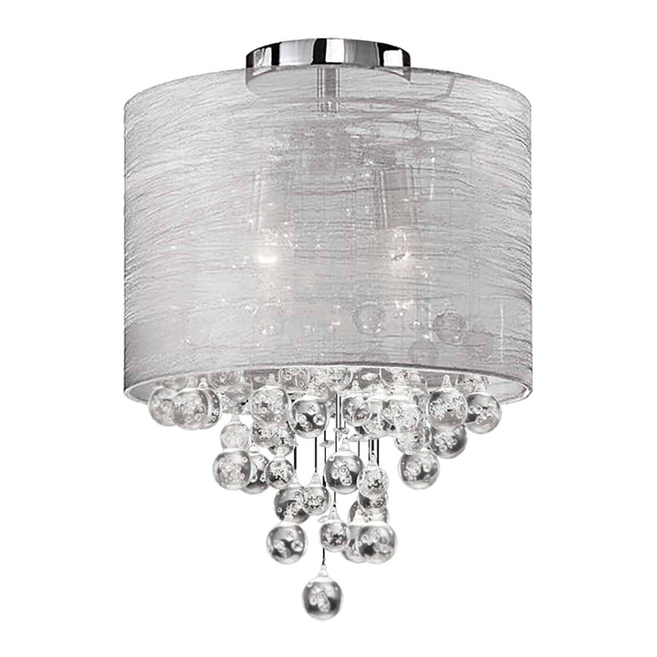 Dainolite 2 Light Incandescent Crystal Flush Mount Polished Chrome Finish with Silver Organza Shade