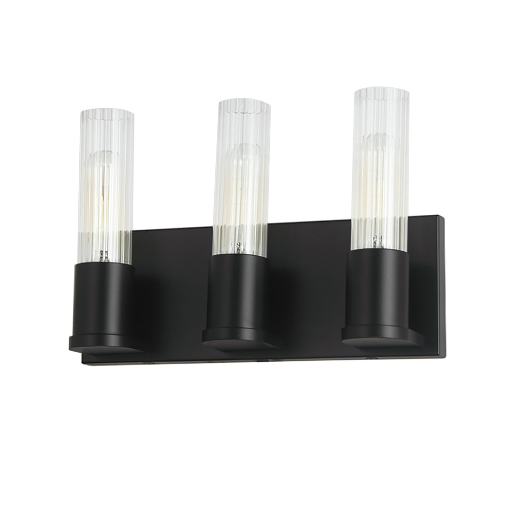 Dainolite 3 Light Incandescent Vanity, Aged Brass w/ Clear Fluted Glass