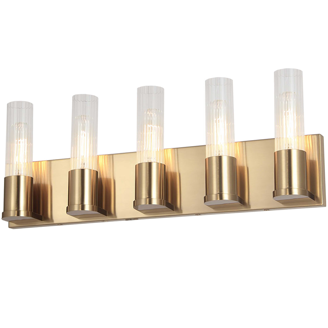 Dainolite 5 Light Incandescent Vanity, Aged Brass w/ Clear Fluted Glass