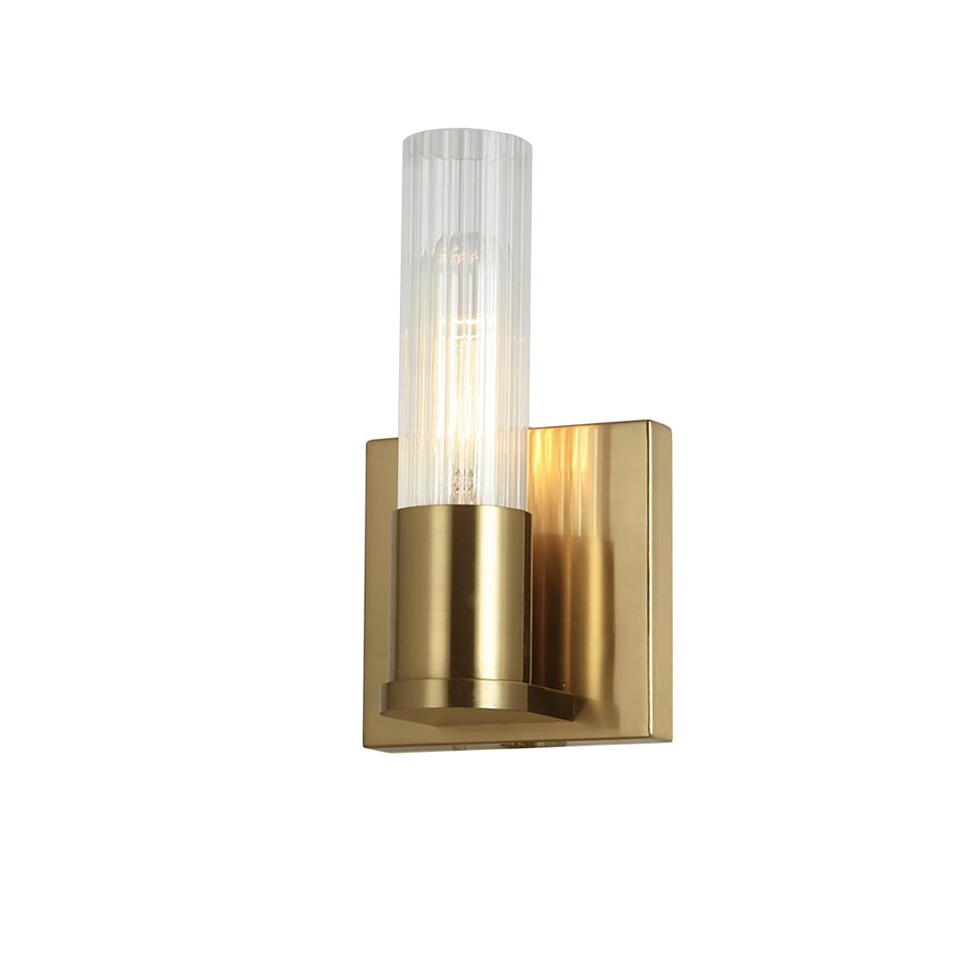 Dainolite 1 Light Incand Wall Sconce, Aged Brass w/ Clear Fluted Glass