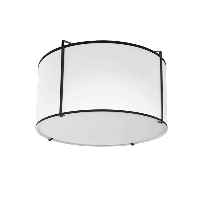 Dainolite 2 Light Flush Mount Drum Black Shade w/ White Fabric Diffuser