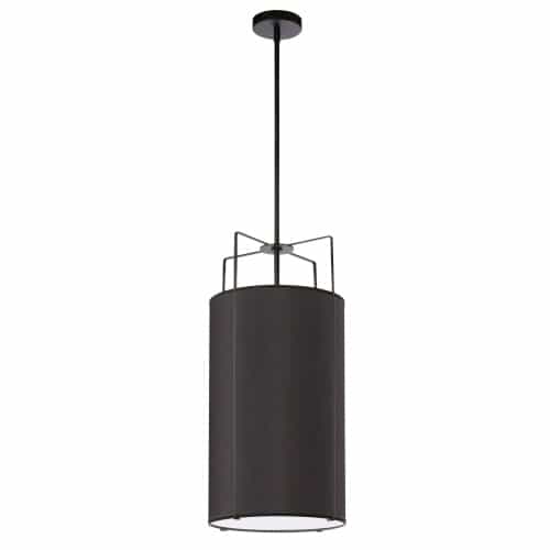 Dainolite 4 Light Pendant Black Drum Shade w/ White Fabric Diffuser