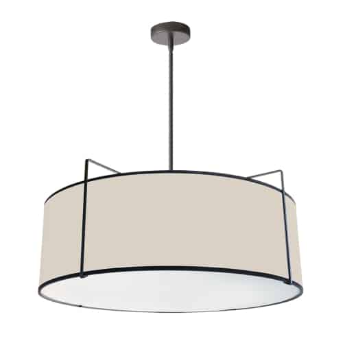 Dainolite 4 Light Drum Pendant, Black/White Shade, 790 Diffuser, Black