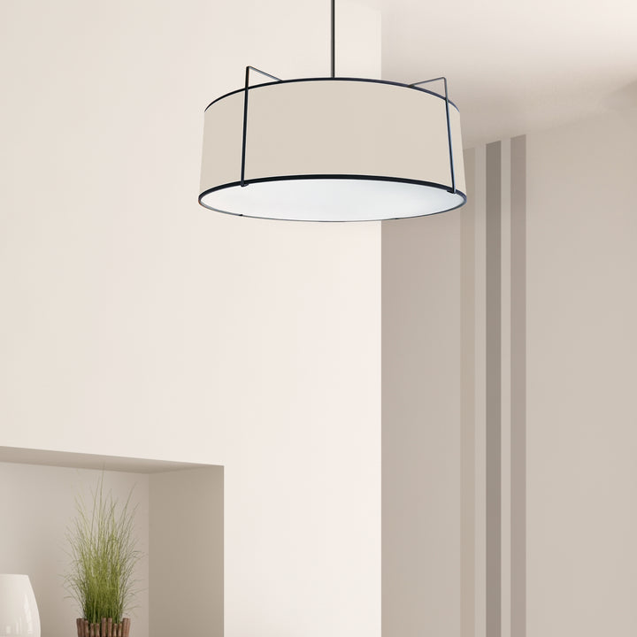 Dainolite 4 Light Drum Pendant, Black/White Shade, 790 Diffuser, Black