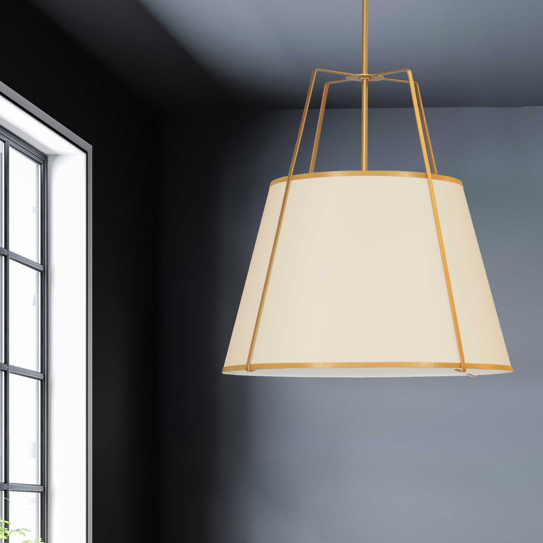 Dainolite 4 Light Trapezoid Pendant Cream Shade w/ White Fabric Diffuser